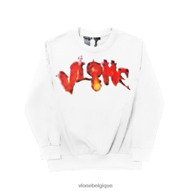 être Vlone Hommes sweat-shirt citrouille enflammée d'Halloween blanc 6V4D385 haut