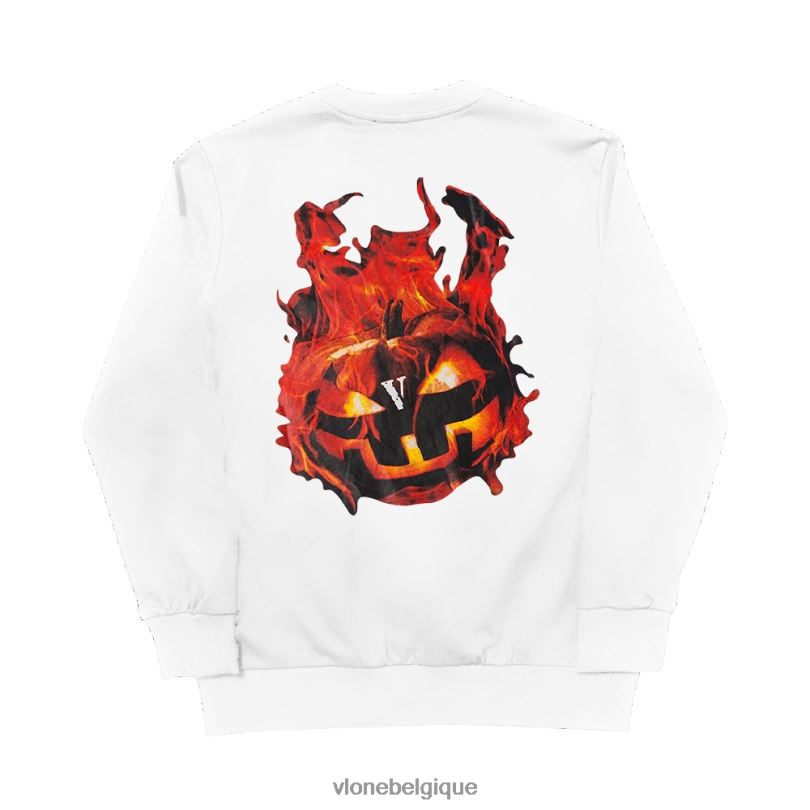 être Vlone Hommes sweat-shirt citrouille enflammée d'Halloween blanc 6V4D385 haut