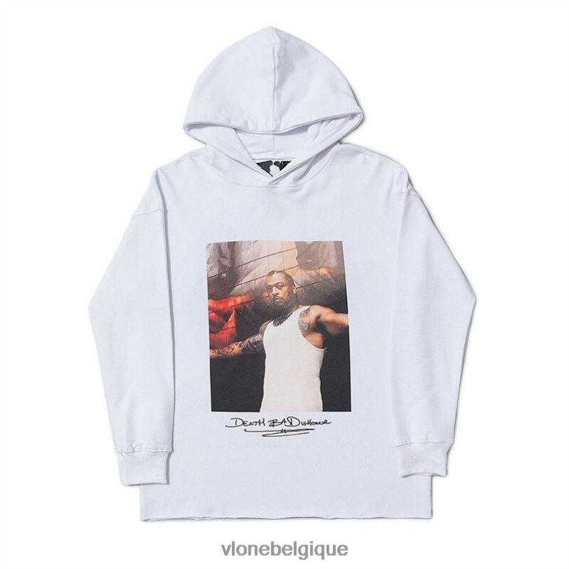 être Vlone Hommes Death B4 Déshonneur Sweat à capuche blanc 6V4D47 haut