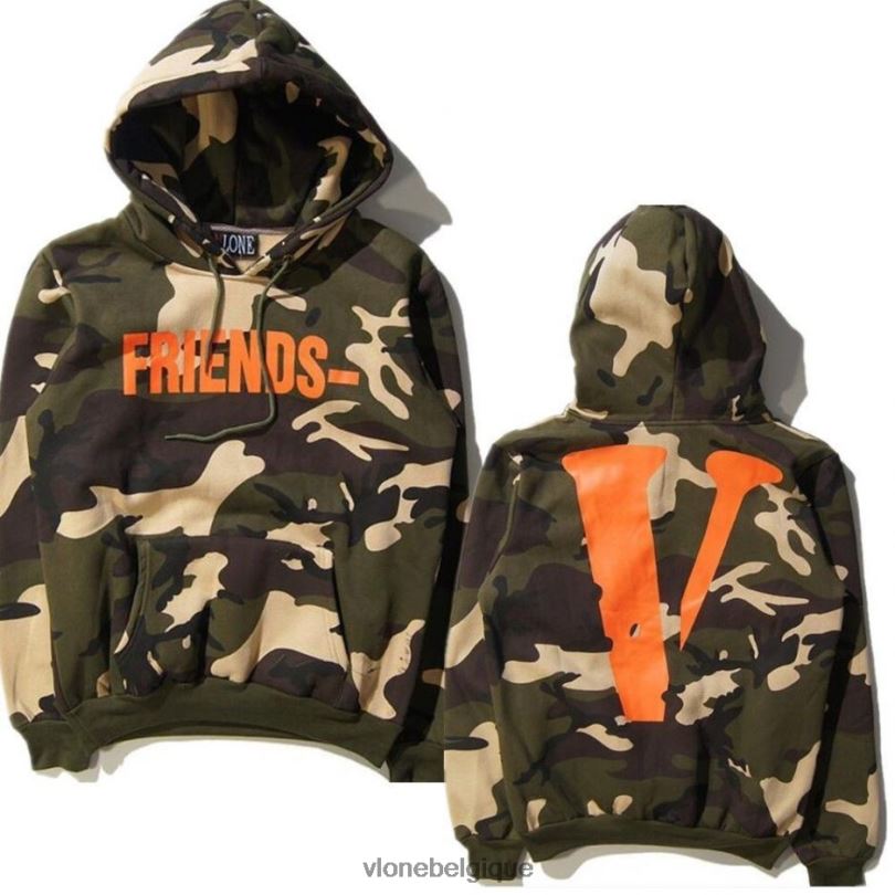 être Vlone Hommes Friends - Sweat à capuche camouflage Friends & V Staple 6V4D32 haut
