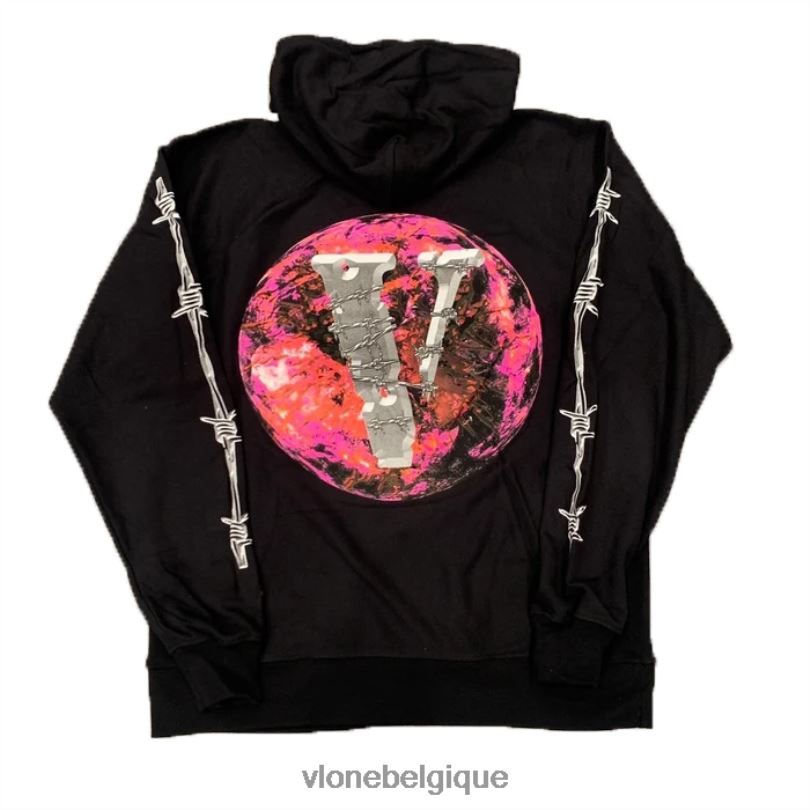 être Vlone Hommes juice wrld planète fil de fer barbelé sweat à capuche noir 6V4D12 haut