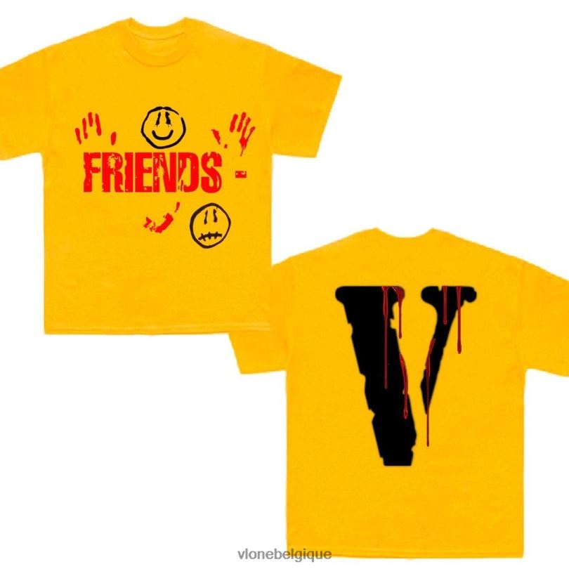 être Vlone Hommes Kika goutte à goutte sang v agrafe amis t-shirt jaune 6V4D224 haut