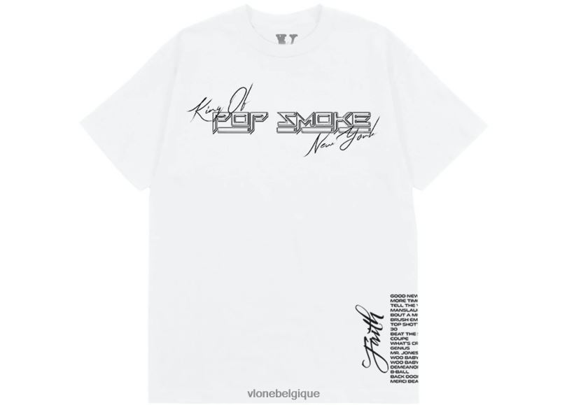 être Vlone Hommes pop fumée foi roi de new york t-shirt blanc 6V4D191 haut