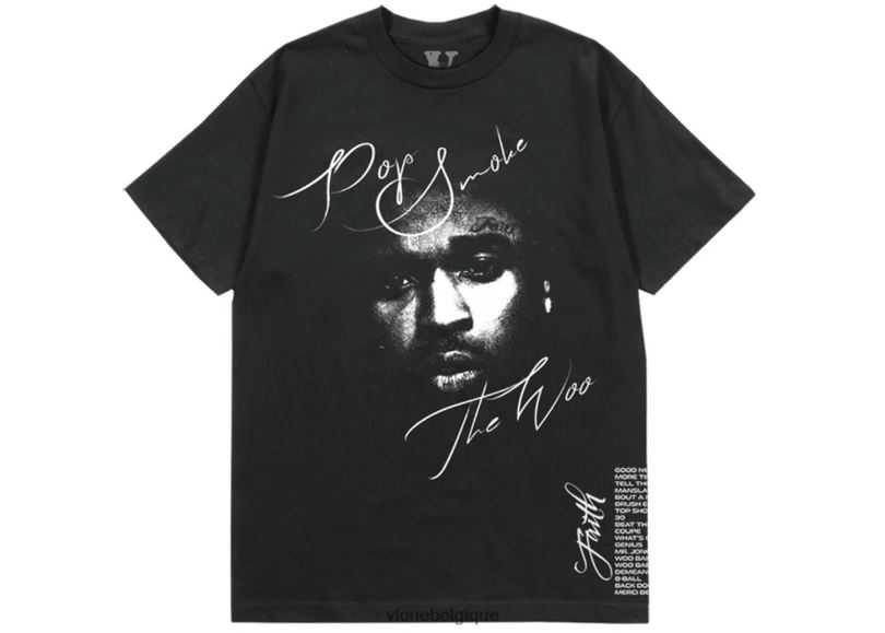 être Vlone Hommes pop fumée foi t-shirt noir 6V4D202 haut