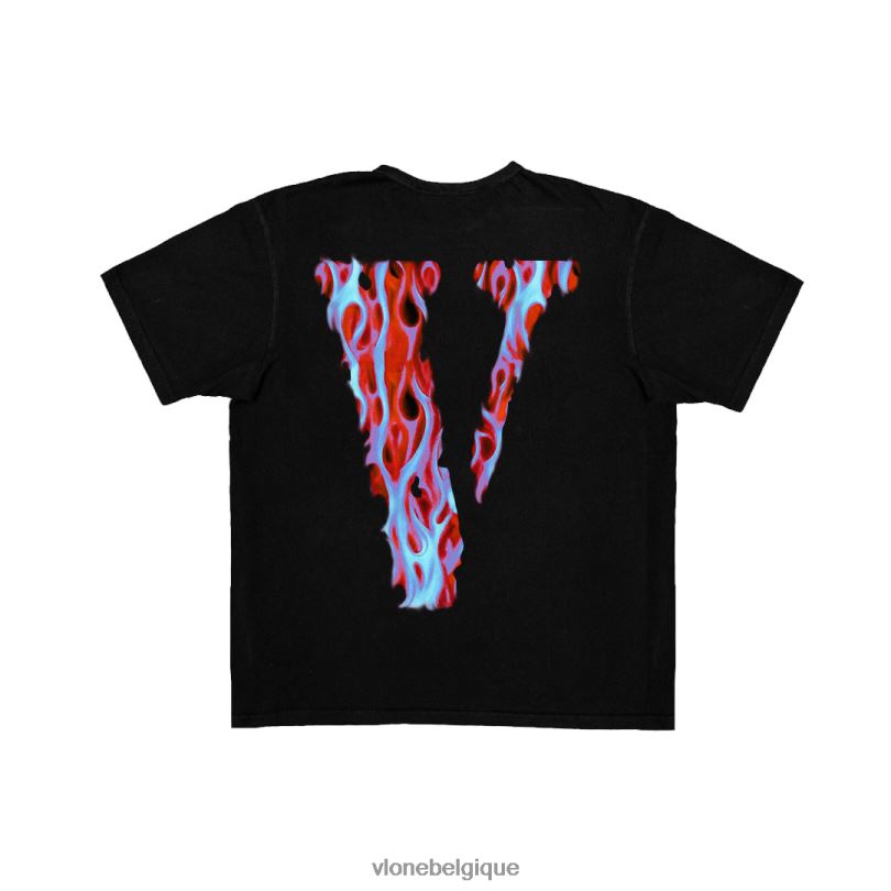 être Vlone Hommes t-shirt Skully flamme rouge noir 6V4D235 haut