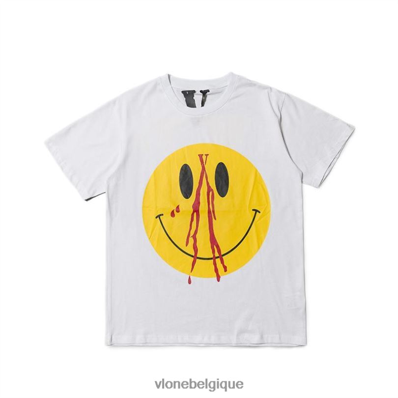 être Vlone Hommes t-shirt en coton avec smiley de sang noir et blanc 6V4D348 haut