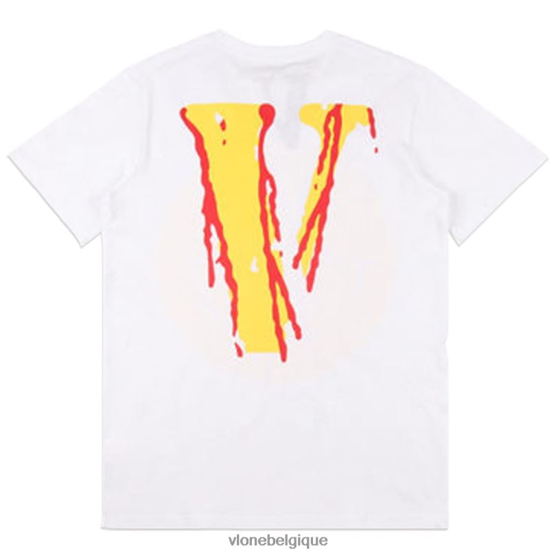 être Vlone Hommes t-shirt en coton avec smiley de sang noir et blanc 6V4D348 haut