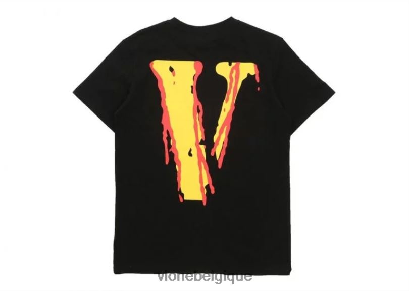 être Vlone Hommes t-shirt en coton avec smiley de sang noir et blanc 6V4D348 haut