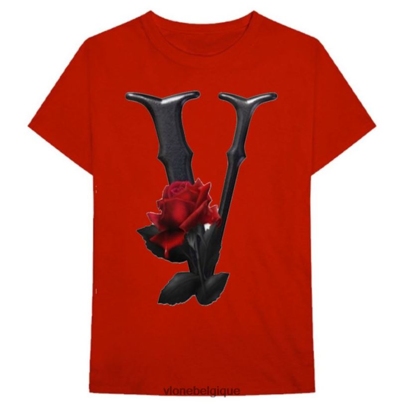 être Vlone Hommes t-shirt à fleurs noir et rouge 6V4D301 haut