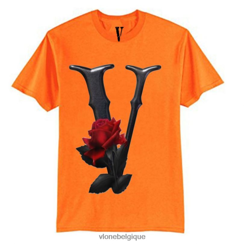 être Vlone Hommes t-shirt à fleurs noir et rouge 6V4D301 haut