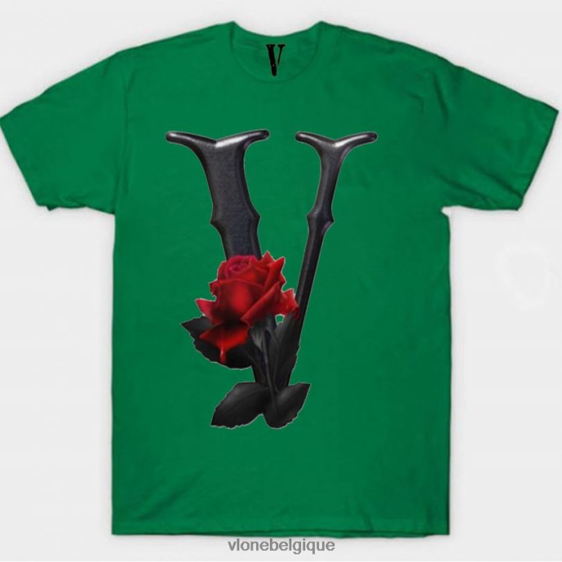 être Vlone Hommes t-shirt à fleurs noir et rouge 6V4D301 haut