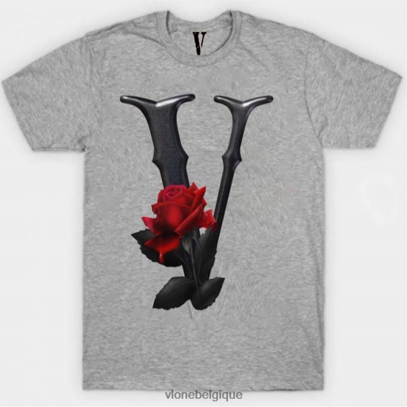 être Vlone Hommes t-shirt à fleurs noir et rouge 6V4D301 haut