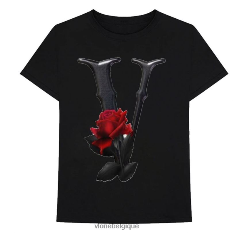 être Vlone Hommes t-shirt à fleurs noir et rouge 6V4D301 haut
