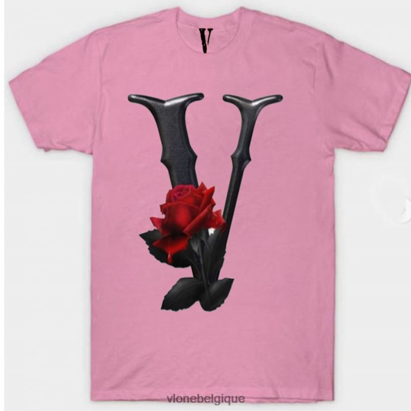 être Vlone Hommes t-shirt à fleurs noir et rouge 6V4D301 haut