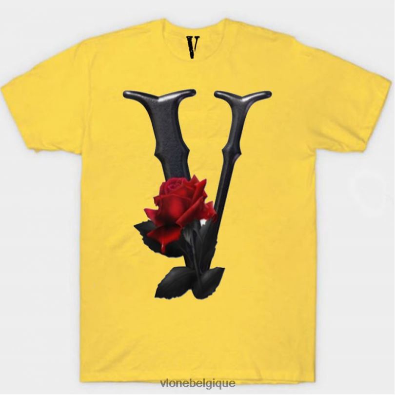 être Vlone Hommes t-shirt à fleurs noir et rouge 6V4D301 haut