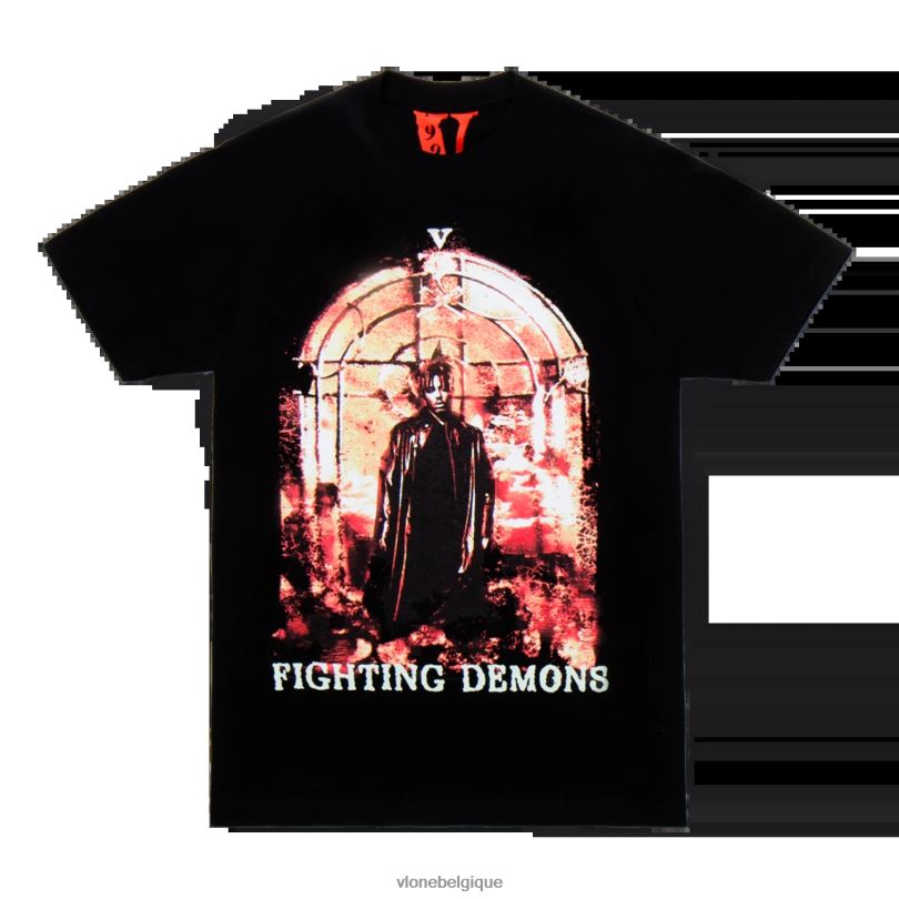 être Vlone Hommes tee-shirt brûleur juice wrld noir 6V4D122 haut