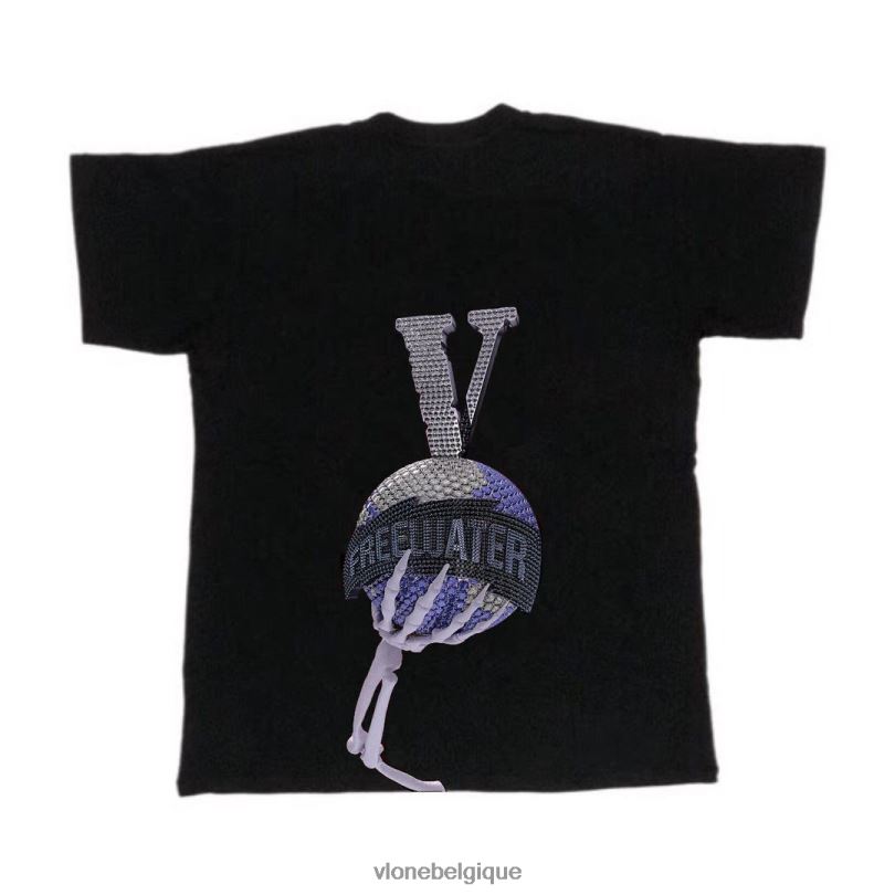 être Vlone Hommes tee-shirt d'eau gratuite noir 6V4D229 haut
